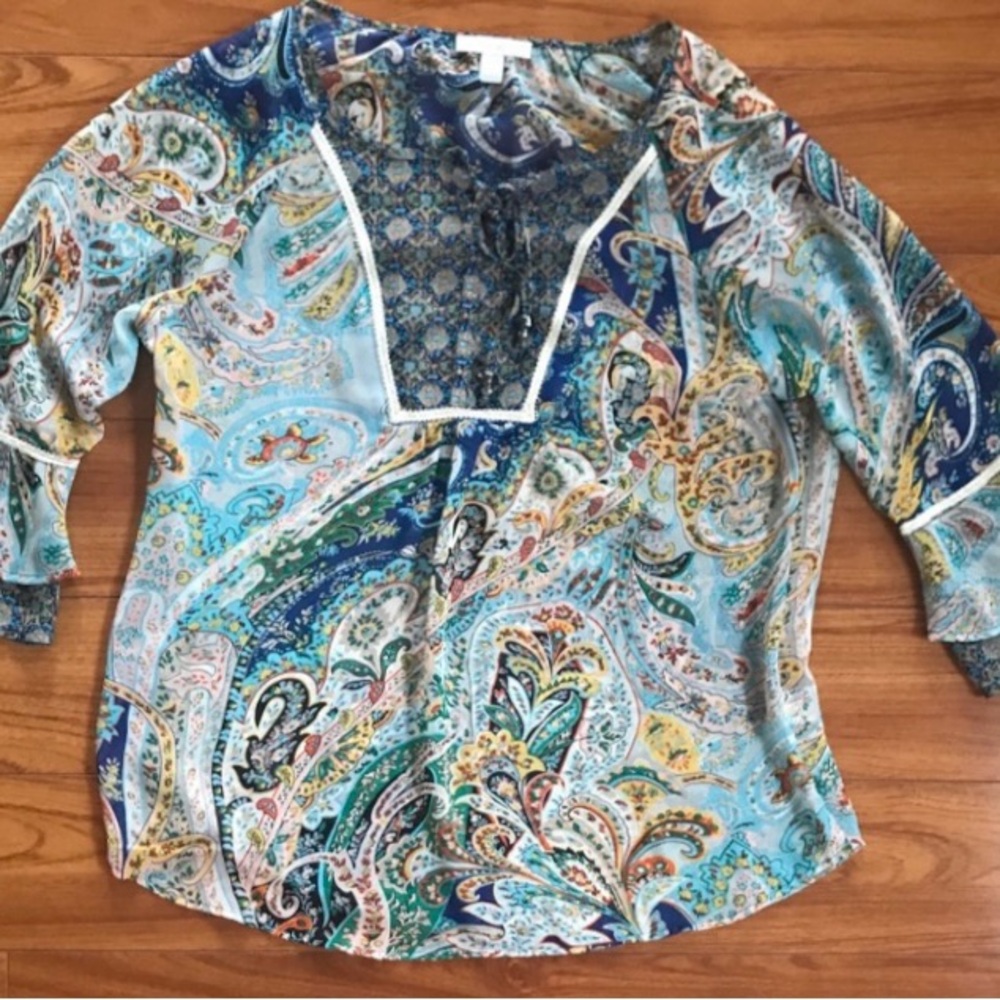 Westport 1962 Women’s Multicolored Paisley Print Bell Sleeve Top Medium